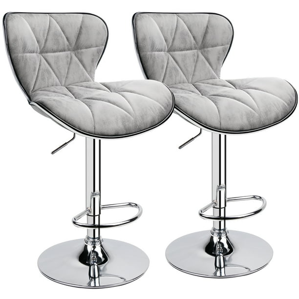 Leopard Shell Back Adjustable Swivel Bar Stools, Padded with Back, Set of 2 (Grey, Hot-Stamping 