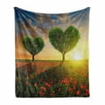 thumbnail image 1 of Valentine's Day Soft Flannel Fleece Blanket, Poppy Field Heart Shaped Trees Sunset Cloudy Sky Rural Romantic Meadow, Cozy Plush for Indoor and Outdoor Use, 70" x 90", Green Red Blue, by Ambesonne, 1 of 6
