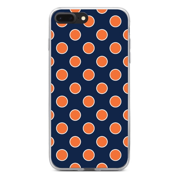 DistinctInk Clear Shockproof Hybrid Case for iPhone 7 PLUS / 8 PLUS (5.5" Screen) - TPU Bumper, Acrylic Back, Tempered Glass Screen Protector - Navy Orange White Polka Dots
