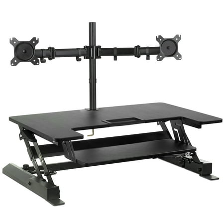Mount-It! Height Adjustable Standing Desk Riser with Dual Monitor Mount Bundle, 36 Inch Tabletop