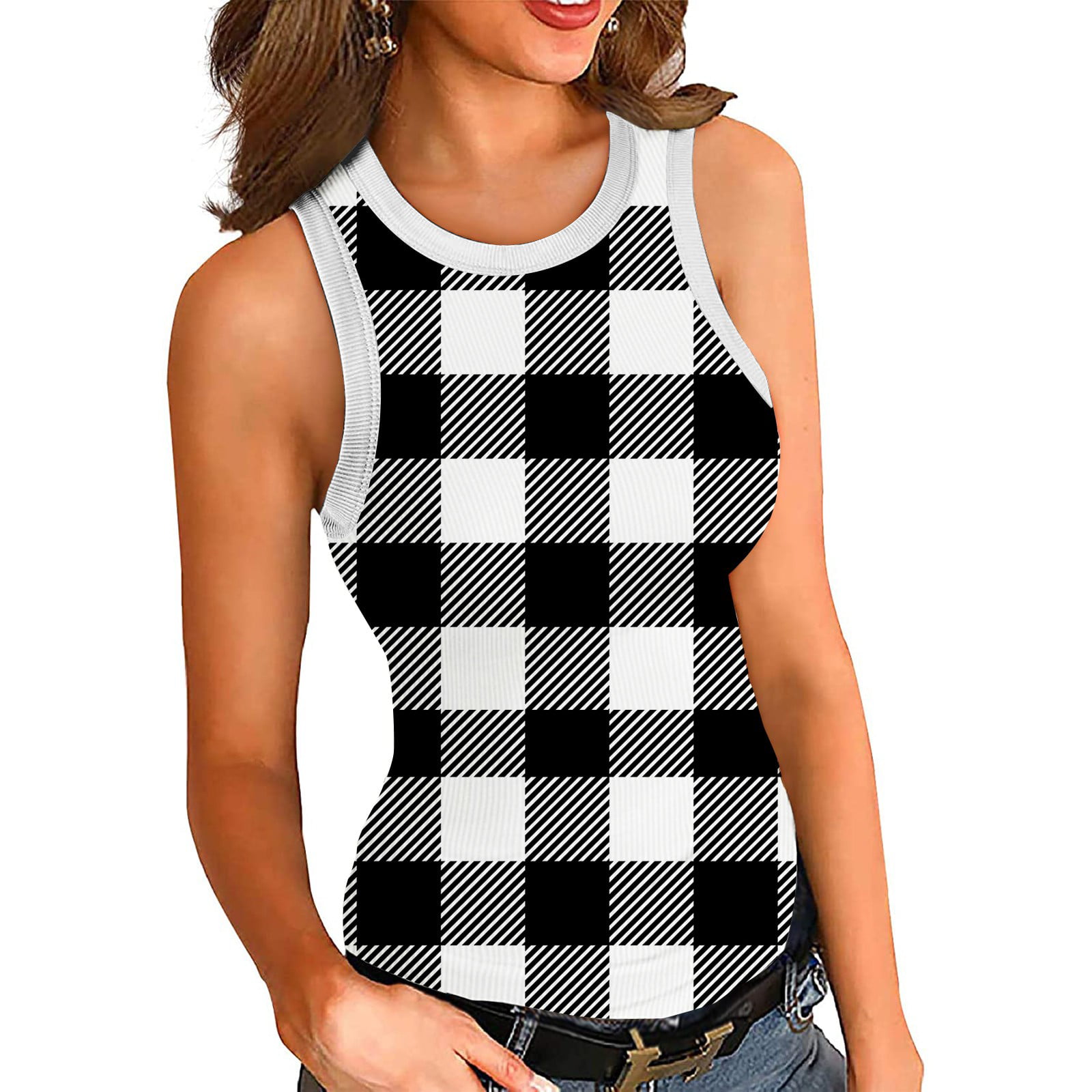 Womens Ladies Sleeveless Swing Vest Top Strappy Printed Flared Plus Sizes Cami S 