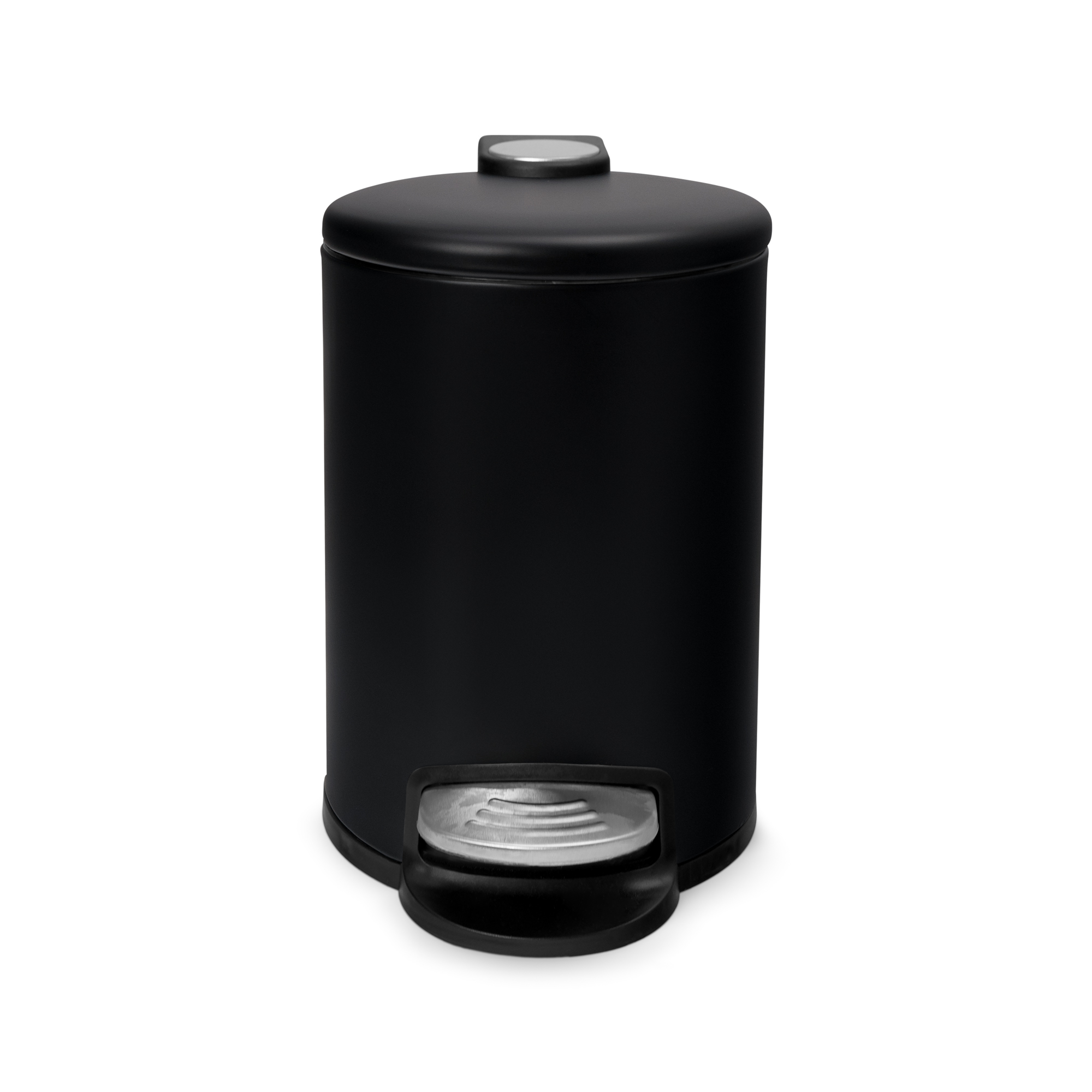 Acento Rondo Round Step Trash Can, 0.8 Gallon Compact Bathroom Waste Bin with Soft-Close Lid and Removable Liner Bucket, Matte Black