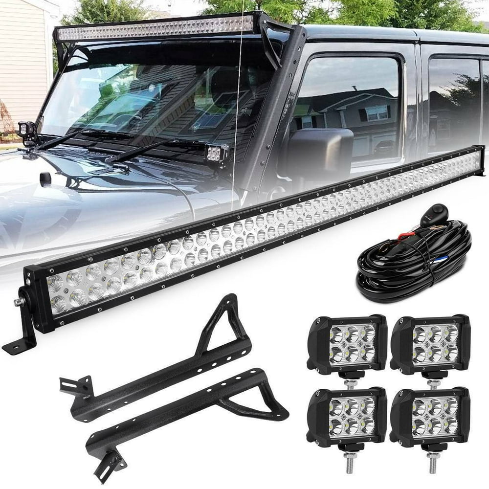 52 inch 300W LED Light Bar Combo + 4" Pods + Mount Brackets For Jeep Wrangler JK - Walmart.com 52 Inch Light Bar Mount Jeep Jk