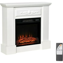 ZJQYDS 32" Electric Fireplace with Mantel, Freestanding Heater with LED Log Flame, Overheat Protection and Remote Control, 1400W, White