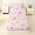 thumbnail image 4 of Erosebridal Bowknot Cat Strawberry Twin Sheet Sets for Girls, Cute Groovy Flower Bedding, 3pcs, 4 of 6