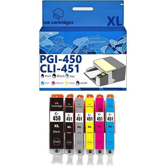 PGI-450XL CLI-451XL PGI450 CLI451 Ink Cartridges Compatible for Canon MG5440 5540 5640 6340 6440 6640 7140 7540 Ip7240 MX924 Inkjet Printers, Leak-Proof Design Crisp Printing