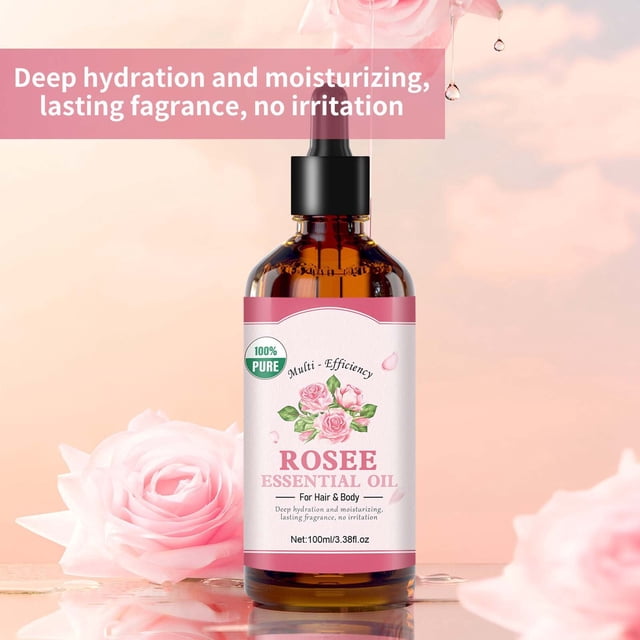 Aceite esencial multieficaz de rosa para cabello y cuerpo. Hidratación profunda y humectación. Fragancia duradera. No irrita. 100 ml. Esencia hidratante.