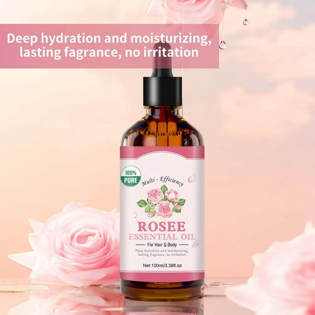 Aceite esencial multieficaz de rosa para cabello y cuerpo. Hidratación profunda y humectación. Fragancia duradera. No irrita. 100 ml. Esencia hidratante.