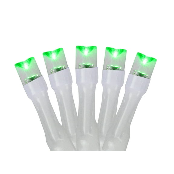 Battery Operated LED Christmas Lights - Green - 9.5' White Wire - 20ct