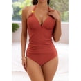 thumbnail image 5 of ZANKLEY Womens Halter Tankini Two Piece Bathing Suit V Neck Ruched Swimwear, 5 of 10