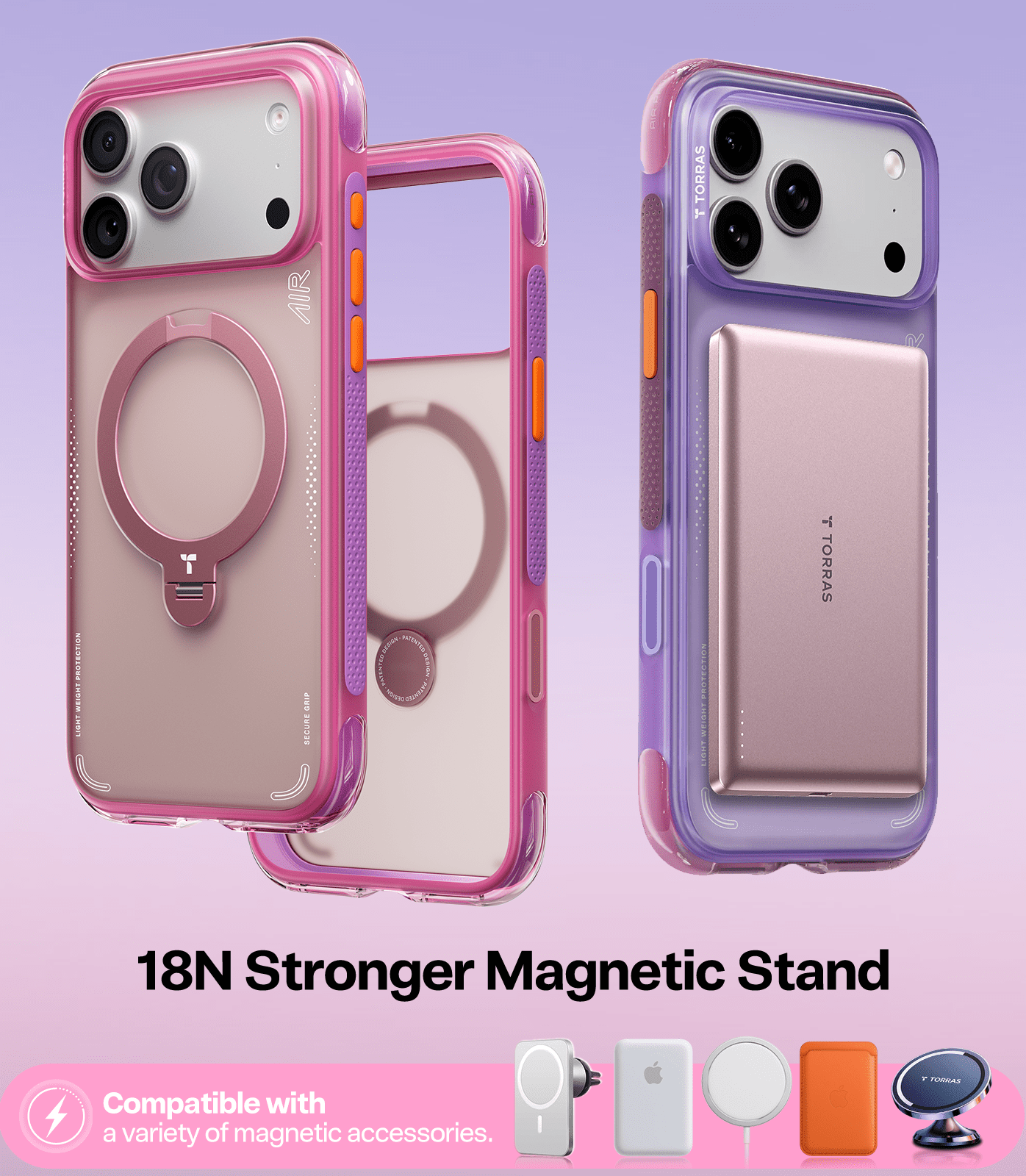 TORRAS Flagship 360 Click-Lock Rotating Stand Case for iPhone 17 Pro | Hardcore Air Cushion Tech | Mil-Grade Protection | Fit for MagSafe | Camera Control | Ostand Q3 Air 6.3" Midnight Aurora Purple