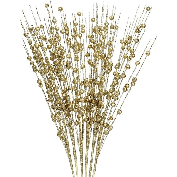 6 Pcs Champ Artificial Glitter Berry Stems 17" Fake Decorative Glitter Picks for Thanksgiving Day Christmas Tree Vase DIY Wreath Crafts Decor