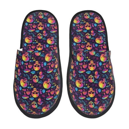 Balery Skull mushroom Slient Indoor Furry Fleece Comfort House Shoes Soft Non-Slip Home Shoes Cotton slippers House Slippers-- Medium