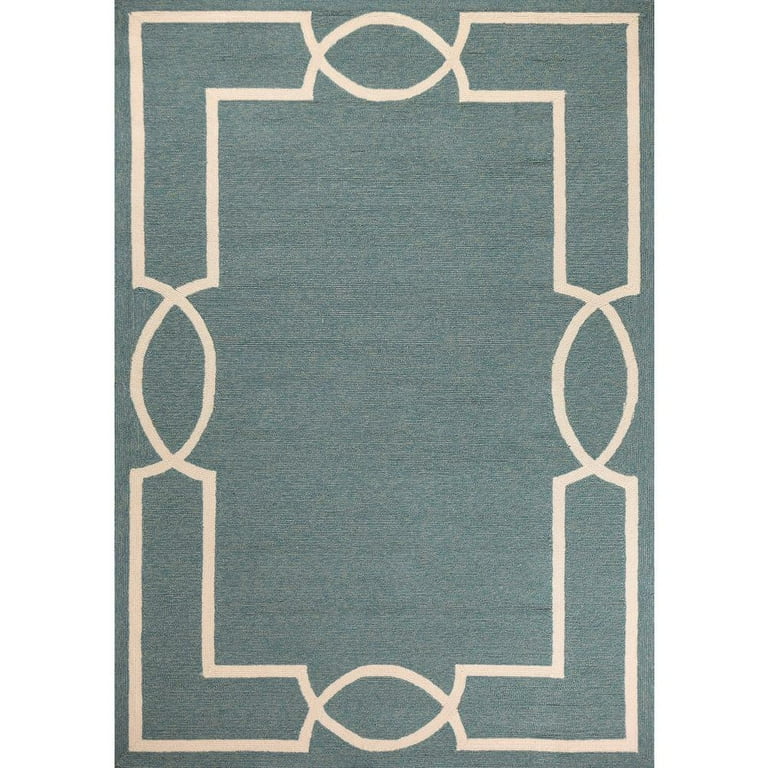 8'X11' Spa Blue Beige Hand Hooked Uv Treated Bordered Indoor Outdoor Area Rug 8'X11' Spa Blue Beige Hand Hooked Uv Treated Bordered Indoor Outdoor Area Rug