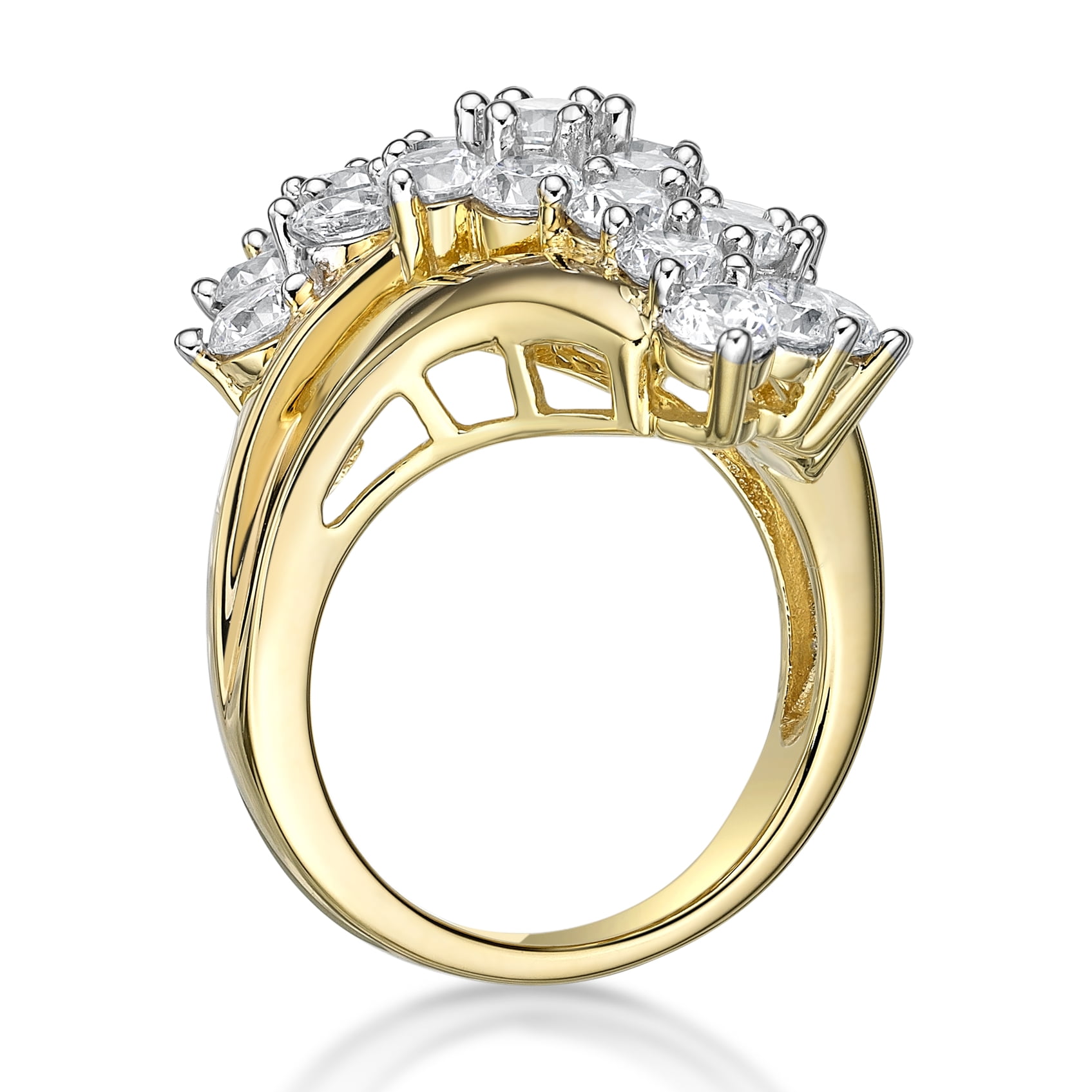 Jay Heart Designs 925 Sterling Silver with 14K Yellow Gold Plating Simulated White Diamond Cocktail Ring