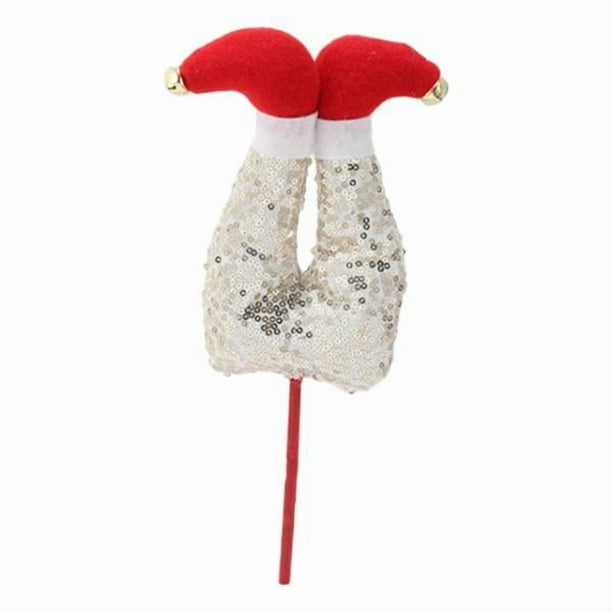 Adorno navideño con forma de pata de elfo, adorno navideño con forma de pata de elfo, peluche para árbol. Lentejuelas de champán