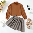 thumbnail image 2 of KIMI BEAR Big Girlss Outfits 9T Big Girls Fall Winter Skirts Outfits Sets 10T Stand Collar Pure Color Long Sleeve Pull-Over + Pleated Skirts 2PCS Set Brown, 2 of 8