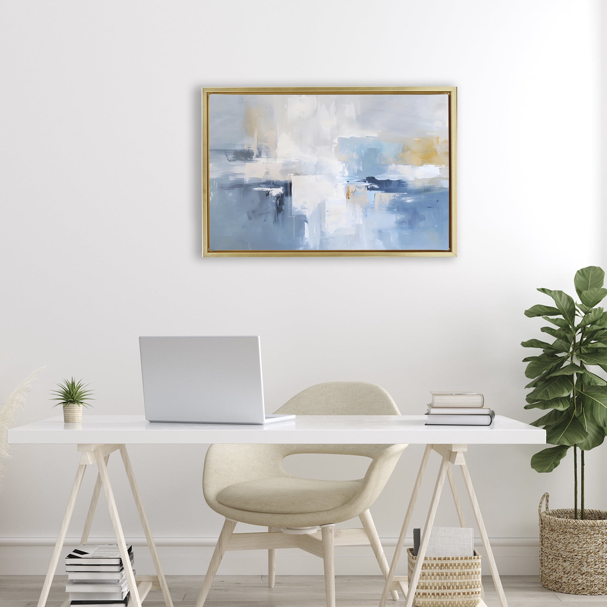Stupell Industries Blue Sea Mist Horizon Gold Framed Floater Canvas Wall Art, design by Creative Studio