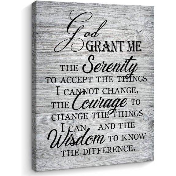 Serenity Prayer Canvas Wall Art, God Grant Me the Serenity Inspirational Wall Art Farmhouse Wall Decor for Bedroom Scripture Pray Room,Grey, Ready to Hang