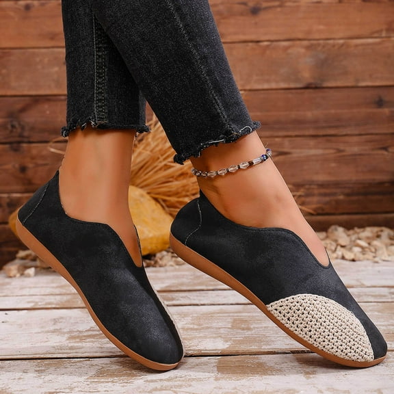 Viluyesy Womens Flat Loafers, Wide Width Soft Sole Slip-On Casual Comfortable Walking Shoes Black US8.5