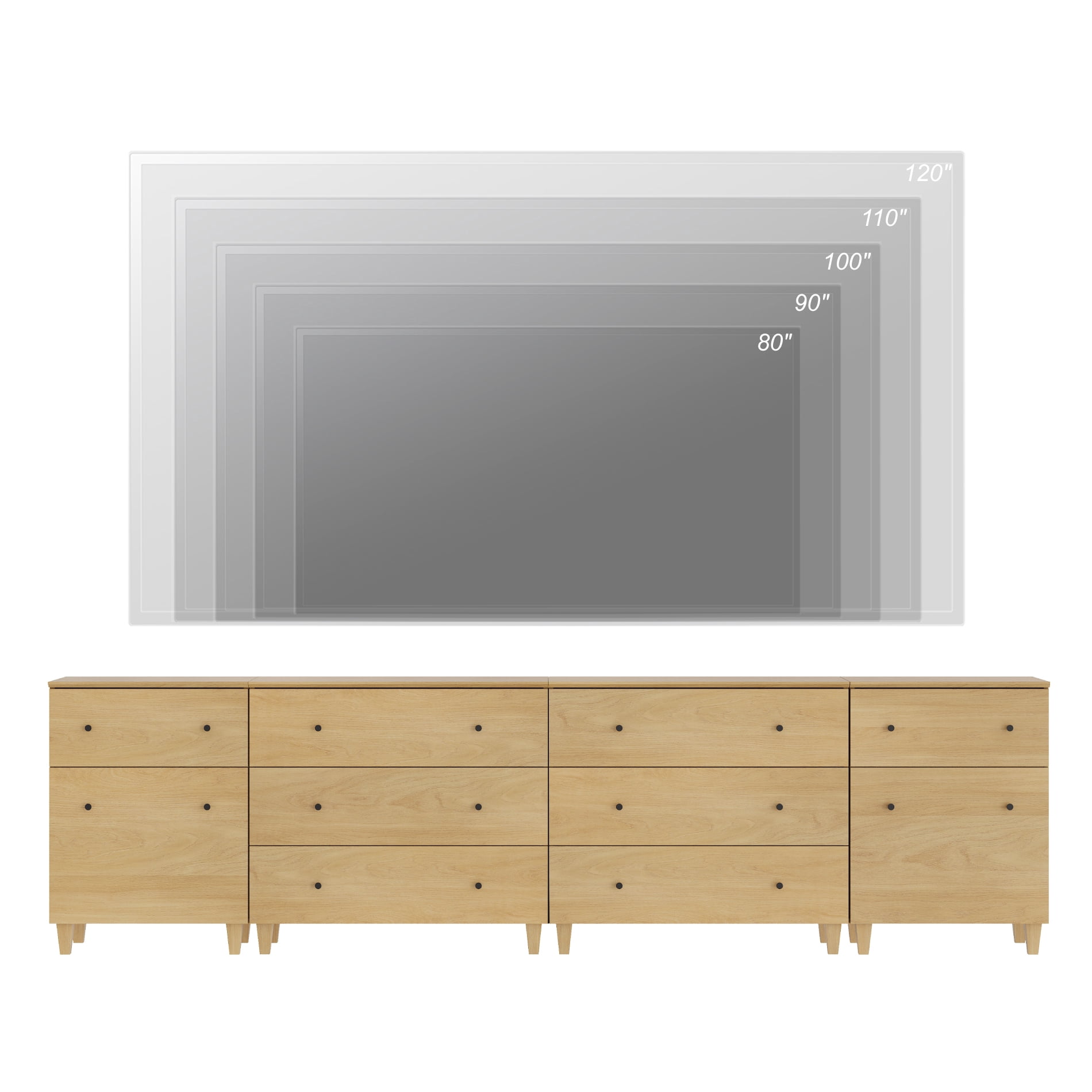 WAMPAT Wide Modern TV Stand for 110+ Inches TVs, 4-in-1 Large Wooden Media Console with 8 Spacious Drawers and 2 Storage Cabinets for Living Room, Oak