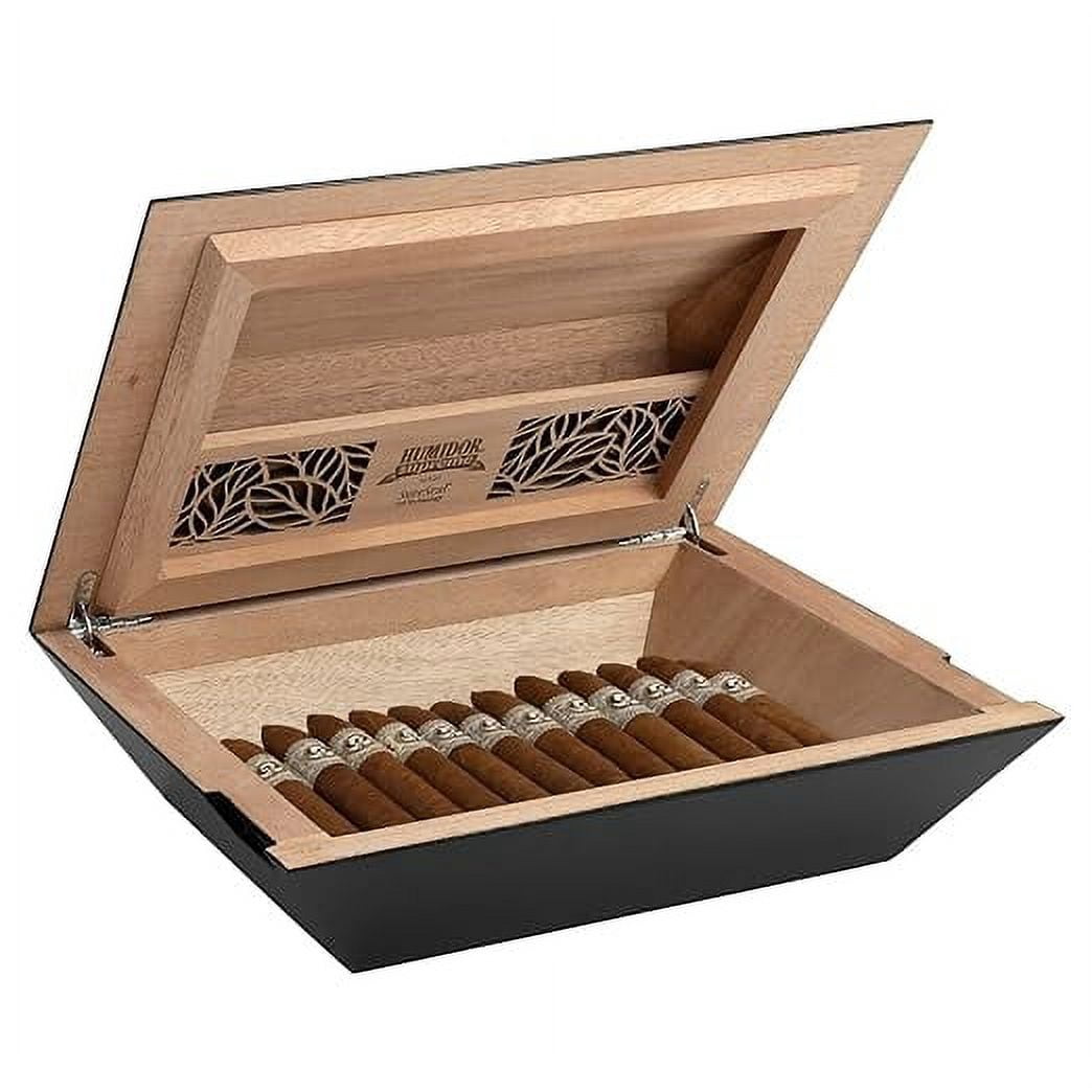 Humidor Supreme Aria Desktop Cigar Storage Modern, Holds 40-80 Cigars, Black
