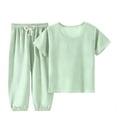 thumbnail image 2 of SGFCWSX Girls Clothing Sets Ribbed Knit Short Sleeve Long Pants 2 Piece Casual Outfit for Kids Green Size 7-8 Years, 2 of 9