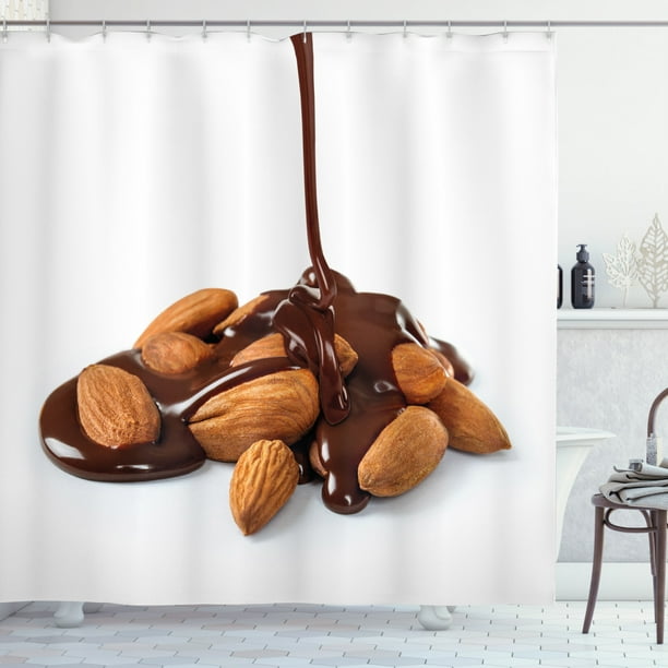 Chocolate Shower Curtain Close Up Photography Of Sauce Poured Onto A Pile Almonds Print Fabric Bathroom Set With Hooks 69 W X 84 L Extra Long Redbrown Ginger By Ambesonne Com Chocolate Shower Curtain Close Up, Chocolate Shower Curtain