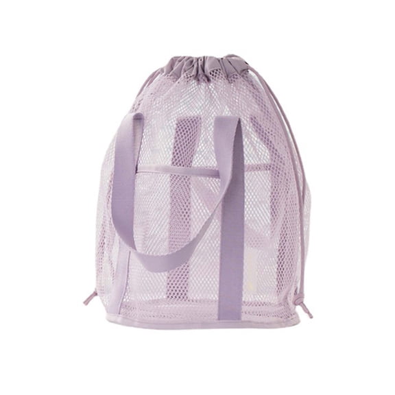 Portable Mesh Shower Caddy with Drawstring Pockets - Hanging Toiletry Bag for College Dorms, Travel, Gym & Camping, Quick-Dry Bathroom Organizer for Beach, Swimming, Essential Shower Tote (Purple)
