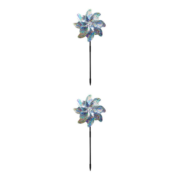 Bearachild 10 piezas de jardín, Patio, patio, molino de viento montado en el suelo, balcón, césped, viento, Spinner, decoración al aire libre, flor de plata 2piezas