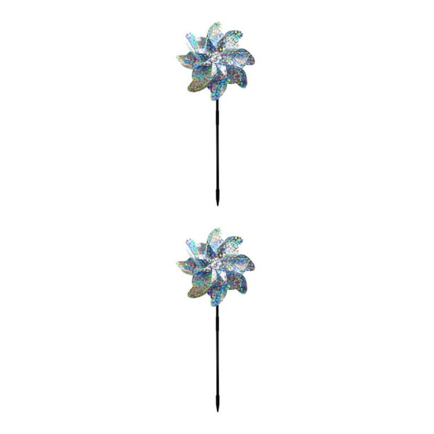 Bearachild 10 piezas de jardín, Patio, patio, molino de viento montado en el suelo, balcón, césped, viento, Spinner, decoración al aire libre, flor de plata 2piezas