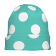thumbnail image 7 of Xecao Teal Turquoise And White Polka Dot Print Beanie Knitted Hat for Men Women, Winter Fashion Knit Cuffed Caps Unisex, 7 of 7