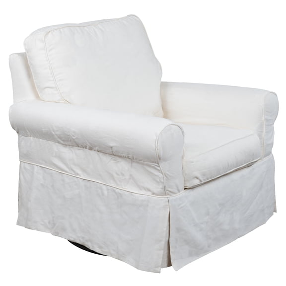 Swivel Rocking Chair Slipcovered - Comfortable Living Room Accent Chair - Warm White Finish