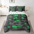 thumbnail image 2 of Homewish Black Green Abstract Bedding Comforter Set 7pcs for Boys, Building Gamers Queen Bedding Sets, Pixelate Miner Reversible Queen Sheet Sets, Microfiber Bedroom Decor, 2 of 7