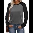 thumbnail image 1 of Camisas de Larga para Mujer, Blusas Raglán con Bloques de Color, Camisetas Básicas Informales de Cuello Redondo, Ropa de Otoño. Negro y Gris L, 1 of 8
