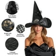 thumbnail image 4 of Ayieyill Halloween Witch Hats for Women with Lamp Cosplay Party Halloween Costume Accessory Black, 4 of 8