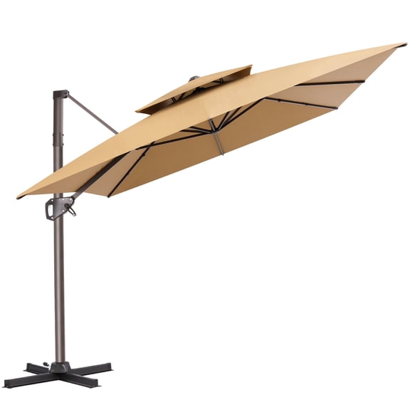 Crestlive Products 9 ft x 11 ft Rectangle Outdoor Patio Umbrella Cantilever, 360° Rotation, Outdoor Large Offset Umbrella, Tan