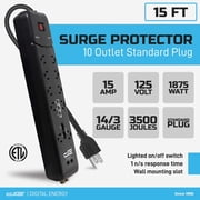 Digital Energy 15-ft Heavy Duty 10-Outlet Surge Protector Power Strip, Black