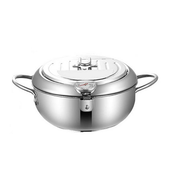 Runskmd Stainless Deep Fryer New Japanese Deep Fryer Pot Stainless Deep Frying Pan With Lid Temperature & Oil Drip Drainer Filter Rack For Kitchen Home Use