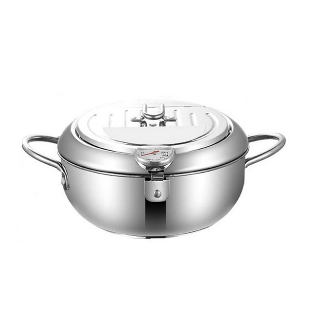 Clearance Hgeijl Stainless Deep Fryer New Japanese Deep Fryer Pot Stainless Deep Frying Pan with Lid Temperature & Oil Drip Drainer Filter Rack for Kitchen Home Use A
