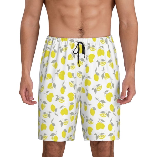 Fotbe Yellow Lemon Leaves Pantalones Cortos de Pijama para Hombre, Ropa de Dormir, Pantalones de Pijama Cortos para Hombre-Large