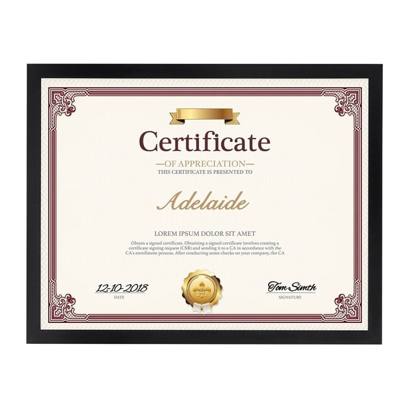 8.5x11 Document Frame, Black Certificate Frame 8.5 by 11 for Wall Tabletop Display, Single