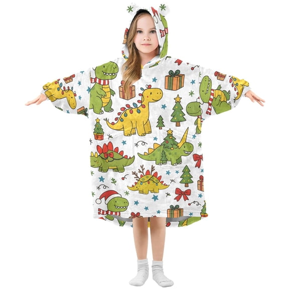 Cartoon Dinosaur Wearable Blankets Hoodie Oversize Sherpa Wearable Soft Blanket Warm Cozy 3-14 Age