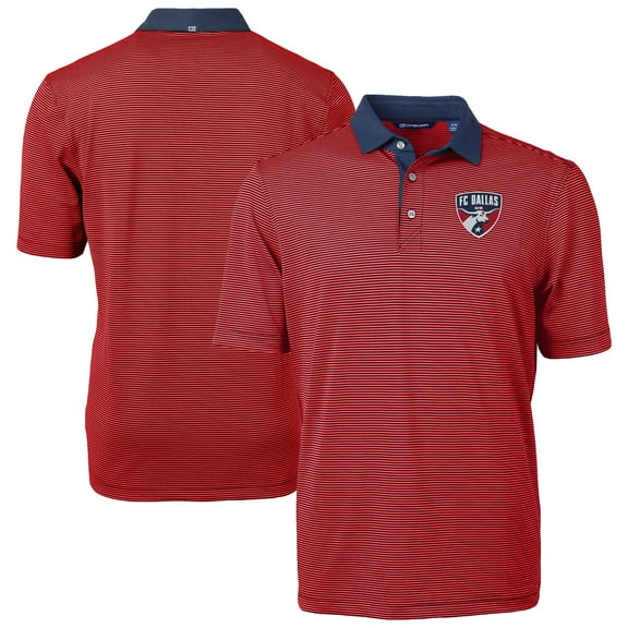 Men's-Cutter & Buck  Red FC Dallas Virtue Eco Pique Micro Stripe Recycled Polo