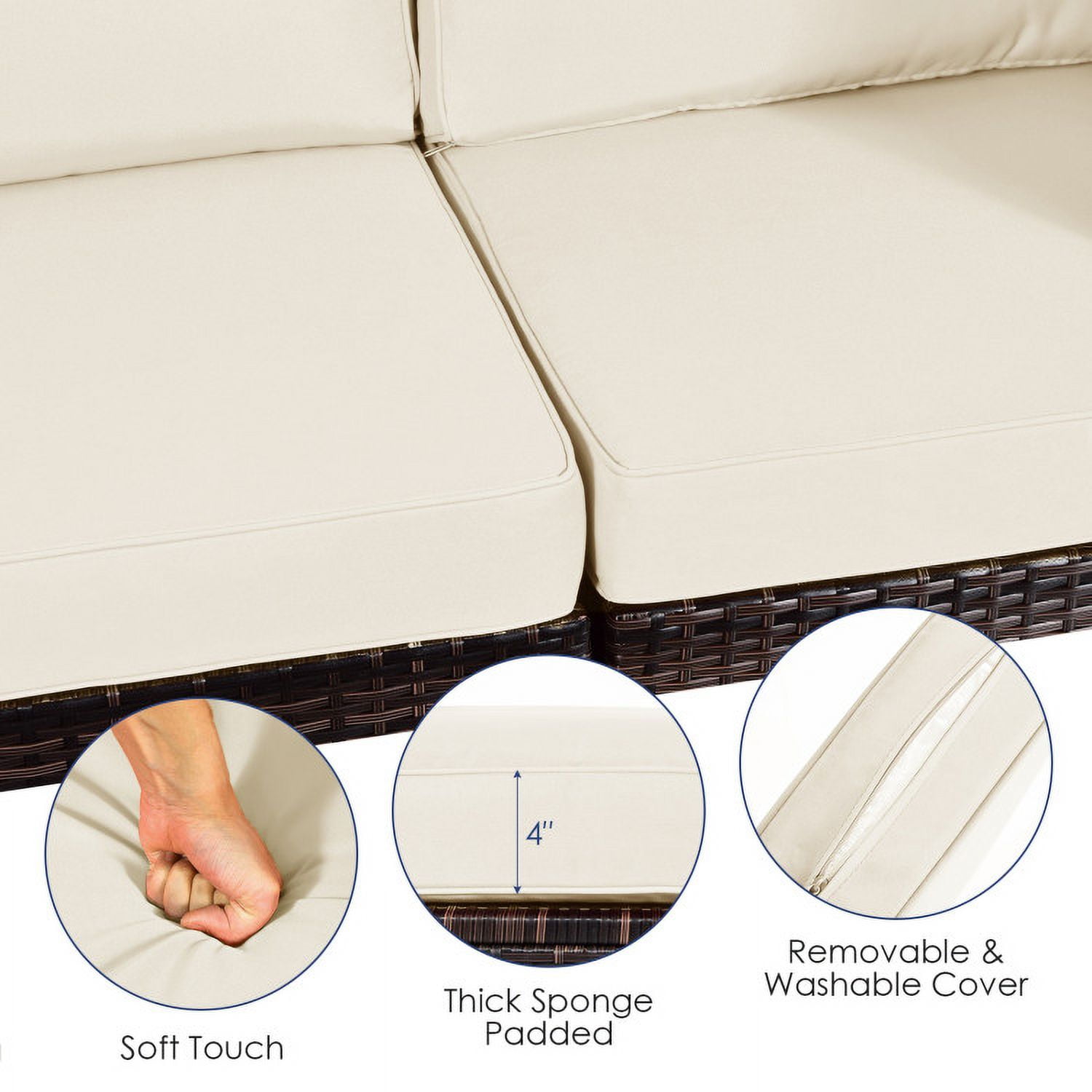 Aimee Lii 6 Pieces Patio Rattan Sectional Furniture Set with Cushions and Coffee Table, Outdoor Deck Furniture, White