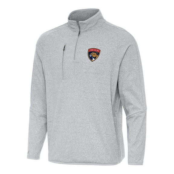 Men's Antigua Heather Gray Florida Panthers Certain Quarter-Zip Tri-Blend Sweatshirt