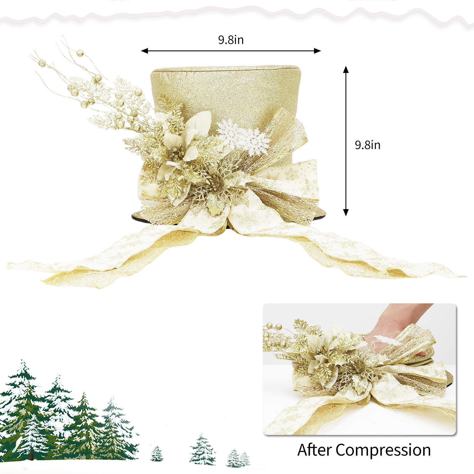 Towallmark Christmas Tree Topper, Ribbon Bow Topper for Tree,Xmas Ornaments for Holiday Decor, Great Gift Christmas Decoration,9.84 x 9.84 in
