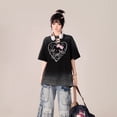 thumbnail image 3 of Hello Kitty Y2k Black T-shirts Vintage Hollow Out O-neck Top Kawaii Anime Heart Print Shirt 2024 New Harajuku Top Women Clothes, 3 of 5