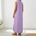 thumbnail image 5 of DHFJKG Summer Dresses For Women Beach Long Dress Sleeveless Turndown Collar Loose Fit Solid Color Flowy A-Line Side Slit Sundress Trendy Dresses, 5 of 7