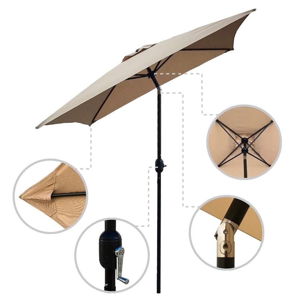 Ultrashades 6.5 ft Square Outdoor Patio Market Umbrella with Push Button Tilt and Crank Handle, Tan